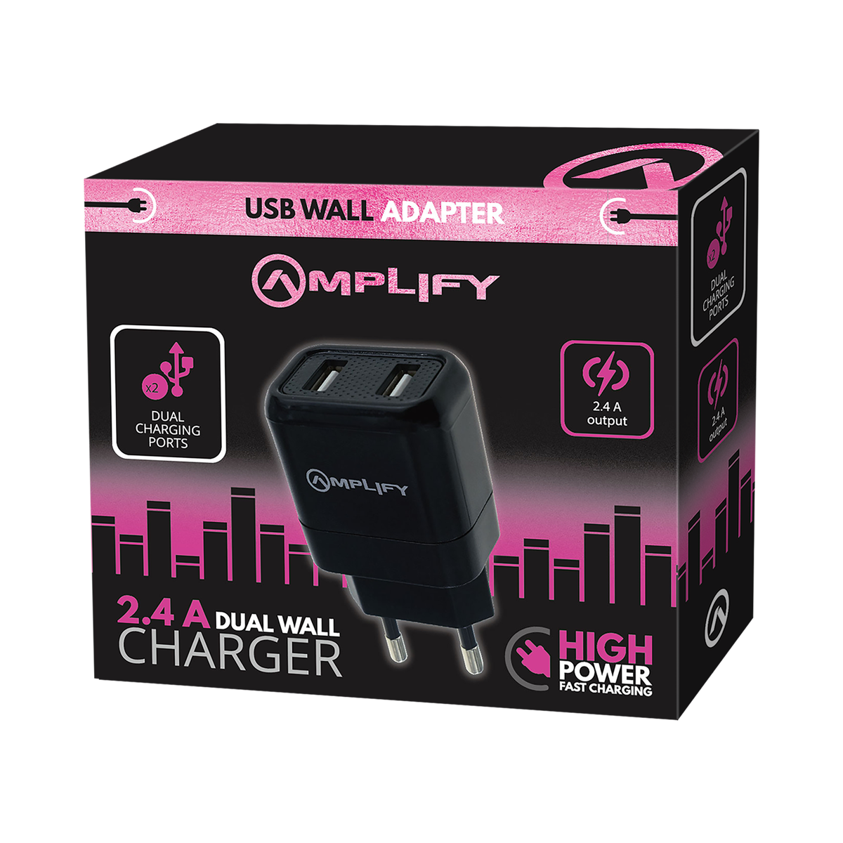 Amplify Dual USB Wall Charger Black